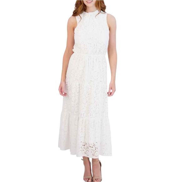 Julia Jordan Tiered Eyelet Maxi Dress Size US 8 Ivory - Picture 1 of 14